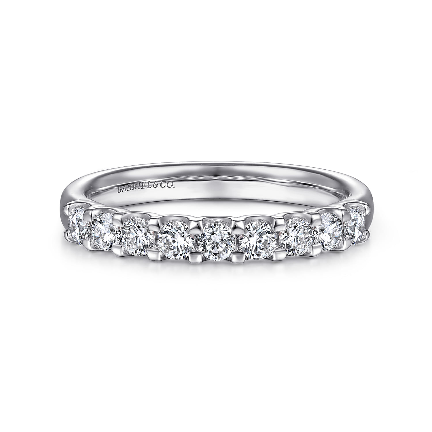 Straight Wedding Ring in 14k White Gold with Round Natural Diamond at Gabriel & Co. - Shot 1