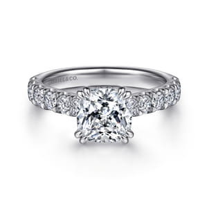 Sarita - 14K White Gold Cushion Cut Diamond Engagement Ring