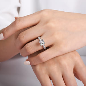 Sarita - 14K White Gold Cushion Cut Diamond Engagement Ring