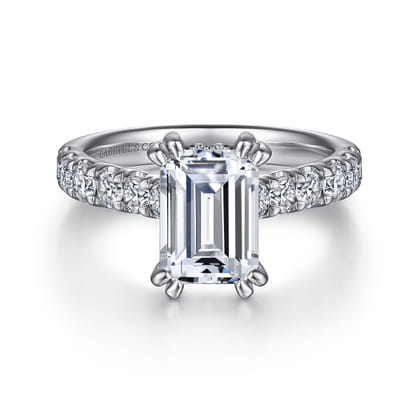 Sarita - 14K White Gold Emerald Cut Diamond Engagement Ring