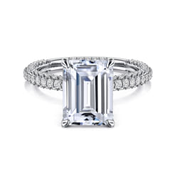14K White Gold Emerald Cut Diamond Halo Engagement Ring