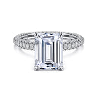 Satin - 14K White Gold Emerald Cut Diamond Halo Engagement Ring