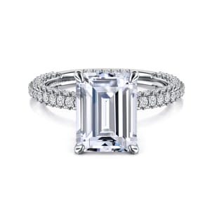 Satin - 14K White Gold Emerald Cut Diamond Halo Engagement Ring