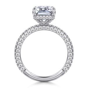 Satin - 14K White Gold Emerald Cut Diamond Halo Engagement Ring