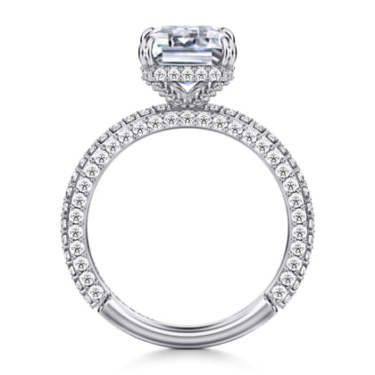 Satin - 14K White Gold Emerald Cut Diamond Halo Engagement Ring