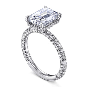Satin - 14K White Gold Emerald Cut Diamond Halo Engagement Ring
