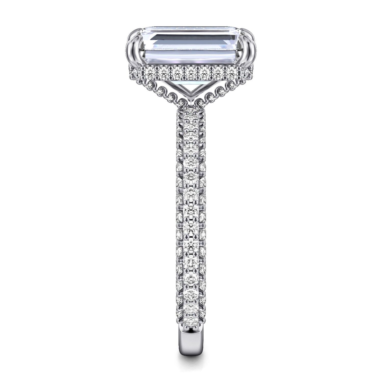 Satin - 14K White Gold Emerald Cut Diamond Halo Engagement Ring