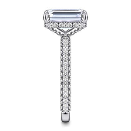 Satin - 14K White Gold Emerald Cut Diamond Halo Engagement Ring