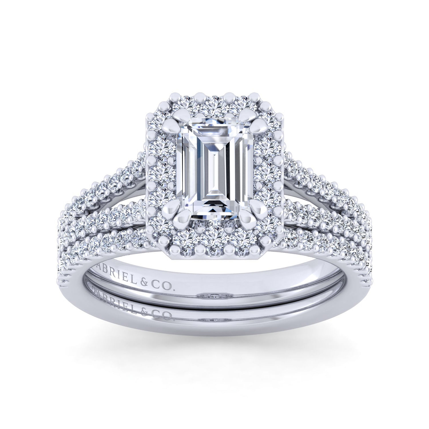 Savannah - 14K White Gold Emerald Halo Diamond Engagement Ring - 0.55 ct - Shot 4
