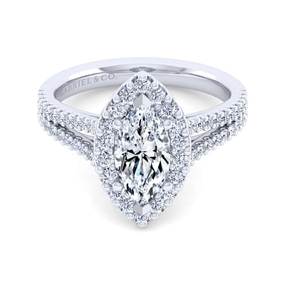 Savannah - 14K White Gold Marquise Halo Diamond Engagement Ring