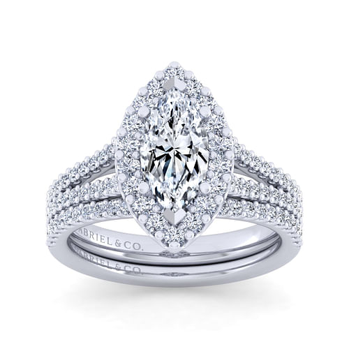 Savannah - 14K White Gold Marquise Halo Diamond Engagement Ring - 0.57 ct - Shot 4