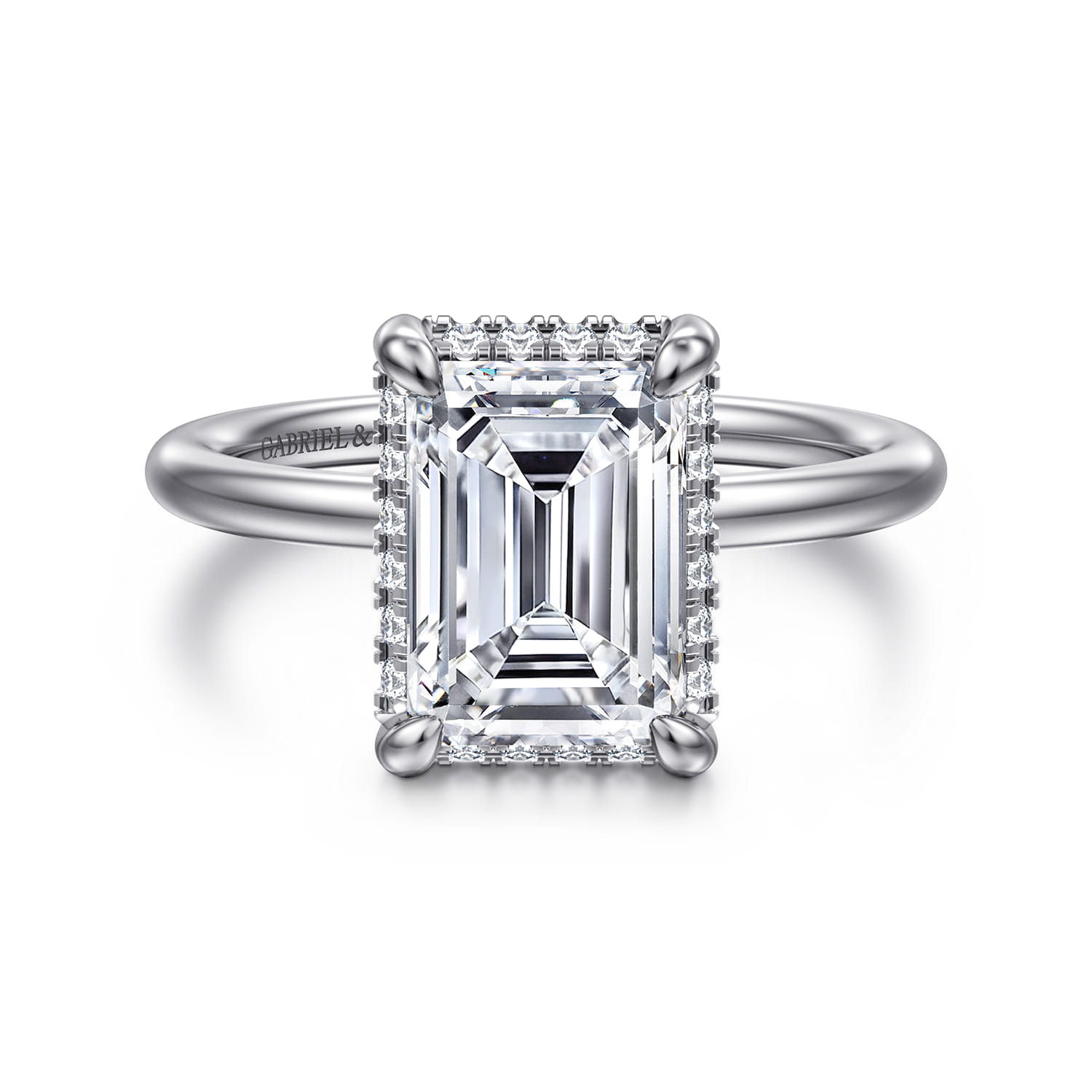 Seattle - 14K White Gold Emerald Cut Hidden Halo Diamond Engagement Ring