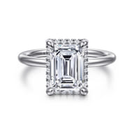 Seattle - 14K White Gold Emerald Cut Hidden Halo Diamond Engagement Ring