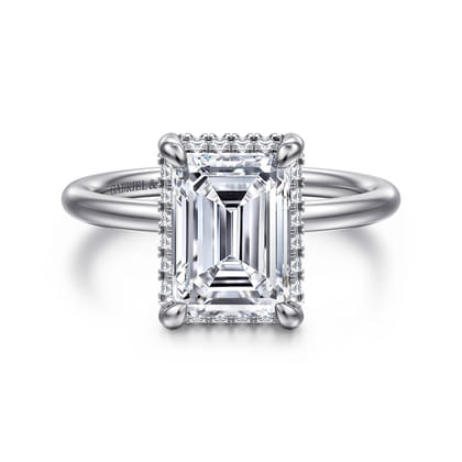 Seattle - 14K White Gold Emerald Cut Hidden Halo Diamond Engagement Ring