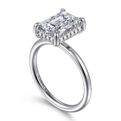 Seattle - 14K White Gold Emerald Cut Hidden Halo Diamond Engagement Ring