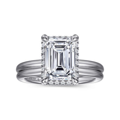 Seattle - 14K White Gold Emerald Cut Hidden Halo Diamond Engagement Ring