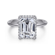 Seattle - 14K White Gold Emerald Cut Hidden Halo Diamond Engagement Ring