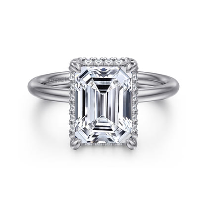 Seattle - 14K White Gold Emerald Cut Hidden Halo Diamond Engagement Ring
