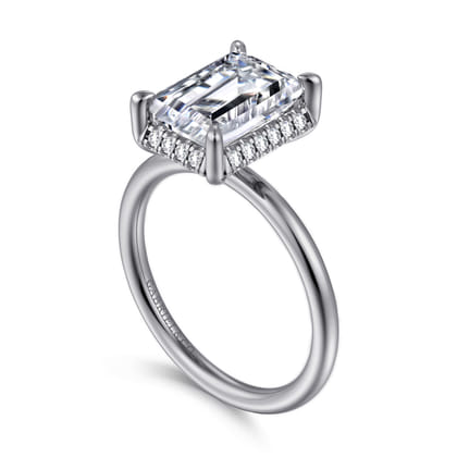 Seattle - 14K White Gold Emerald Cut Hidden Halo Diamond Engagement Ring