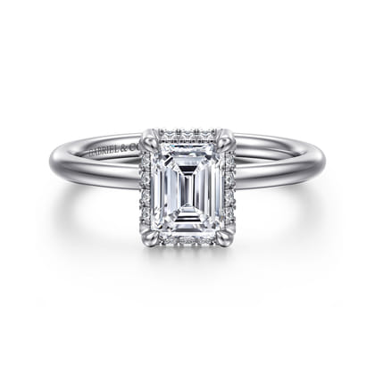 Seattle - 14K White Gold Emerald Cut Hidden Halo Diamond Engagement Ring