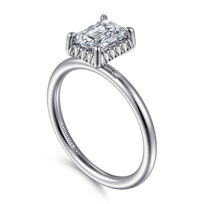 Seattle - 14K White Gold Emerald Cut Hidden Halo Diamond Engagement Ring