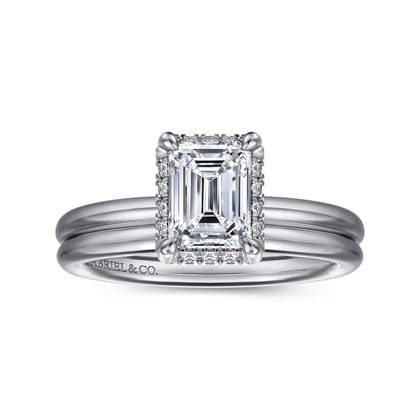 Seattle - 14K White Gold Emerald Cut Hidden Halo Diamond Engagement Ring