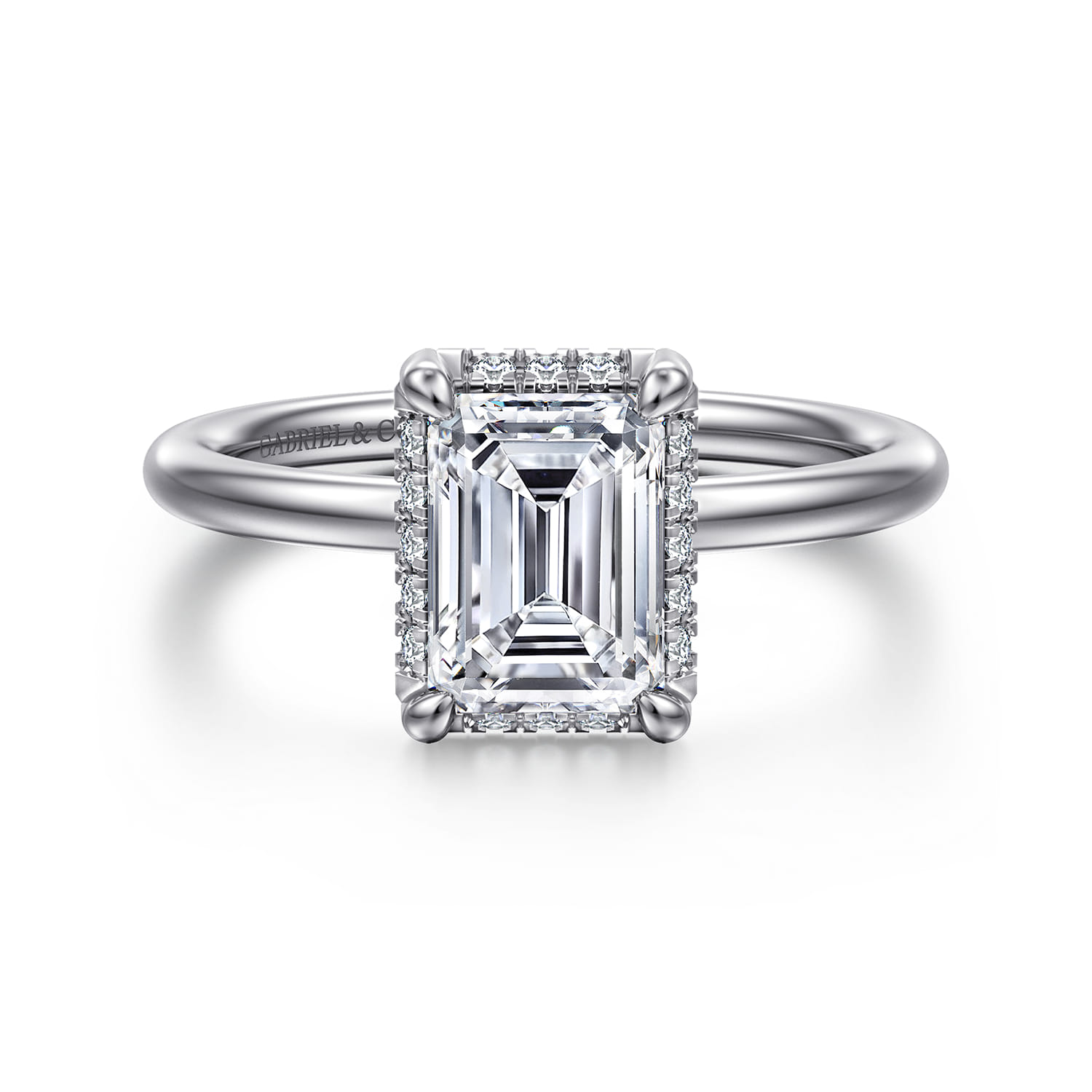 Seattle - 14K White Gold Emerald Cut Hidden Halo Diamond Engagement Ring