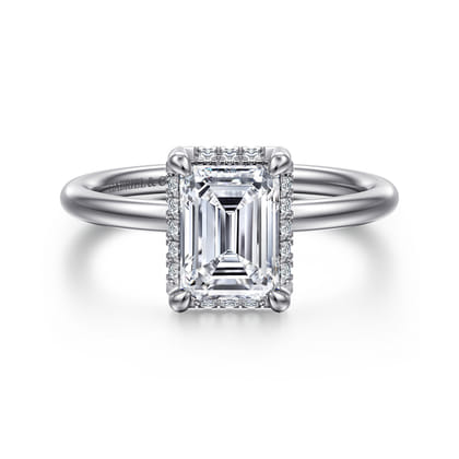 Seattle - 14K White Gold Emerald Cut Hidden Halo Diamond Engagement Ring