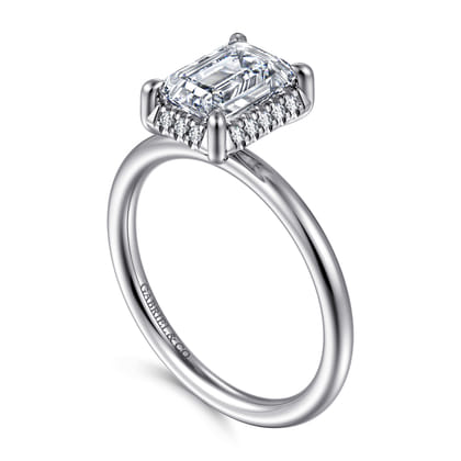 Seattle - 14K White Gold Emerald Cut Hidden Halo Diamond Engagement Ring