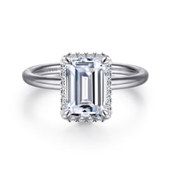 14K White Gold Emerald Cut Hidden Halo Diamond Engagement Ring