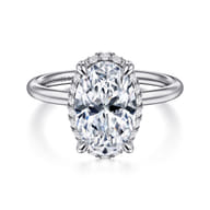 Seattle - 14K White Gold Oval Hidden Halo Diamond Engagement Ring