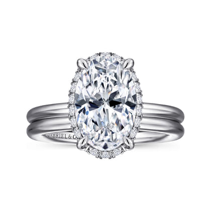 Seattle - 14K White Gold Oval Hidden Halo Diamond Engagement Ring