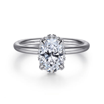 Seattle - 14K White Gold Oval Hidden Halo Diamond Engagement Ring
