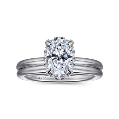 Seattle - 14K White Gold Oval Hidden Halo Diamond Engagement Ring