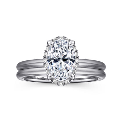 Seattle - 14K White Gold Oval Hidden Halo Diamond Engagement Ring