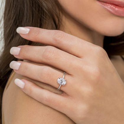 Seattle - 14K White Gold Oval Hidden Halo Diamond Engagement Ring