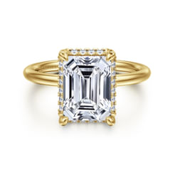 14K Yellow Gold Emerald Cut Hidden Halo Diamond Engagement Ring