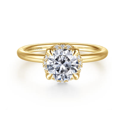 Seattle - 14K Yellow Gold Round Hidden Halo Diamond Engagement Ring