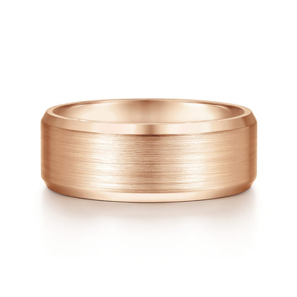 Sebastian - 14K Rose Gold 8mm - Satin Finish Men's Wedding Band with Beveled Edge