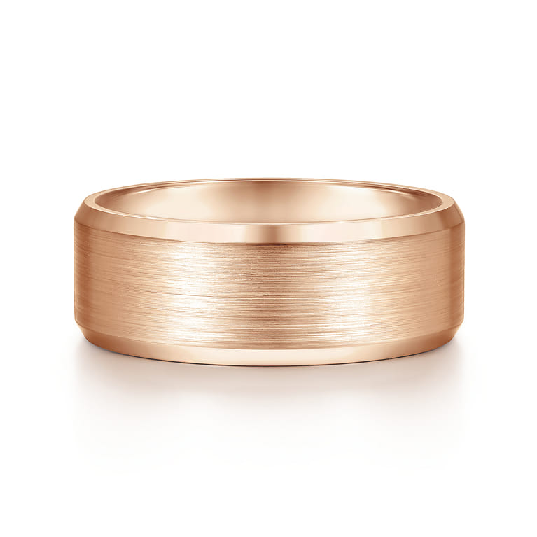 Sebastian - 14K Rose Gold 8mm - Satin Finish Men's Wedding Band with Beveled Edge - Shot 1