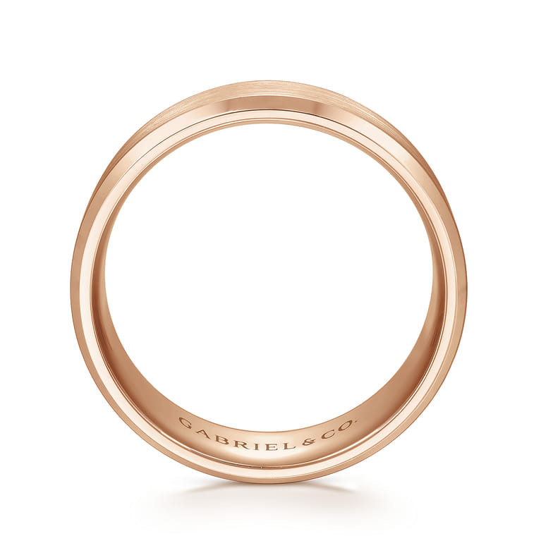Sebastian - 14K Rose Gold 8mm - Satin Finish Men's Wedding Band with Beveled Edge - Shot 2