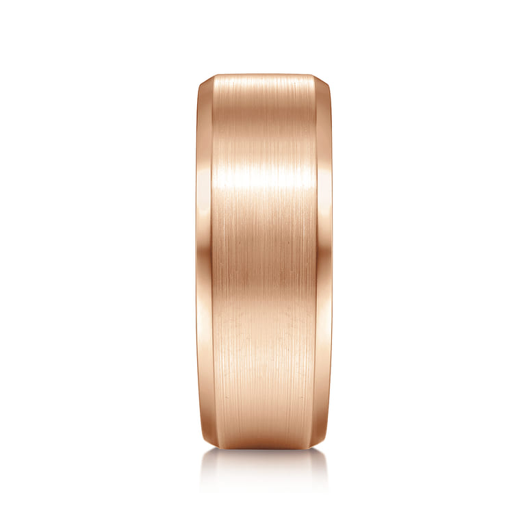Sebastian - 14K Rose Gold 8mm - Satin Finish Men's Wedding Band with Beveled Edge - Shot 4