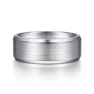 Sebastian - 14K White Gold 8mm - Satin Finish Men's Wedding Band with Beveled Edge