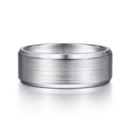 Sebastian - 14K White Gold 8mm - Satin Finish Men's Wedding Band with Beveled Edge