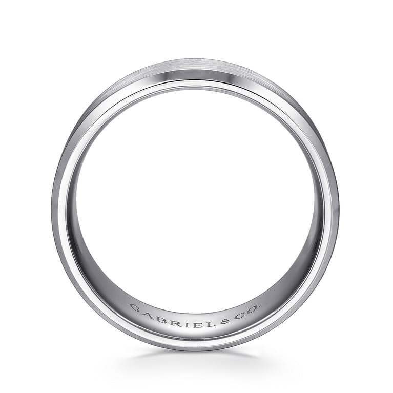 Sebastian - 14K White Gold 8mm - Satin Finish Men's Wedding Band with Beveled Edge - Shot 2