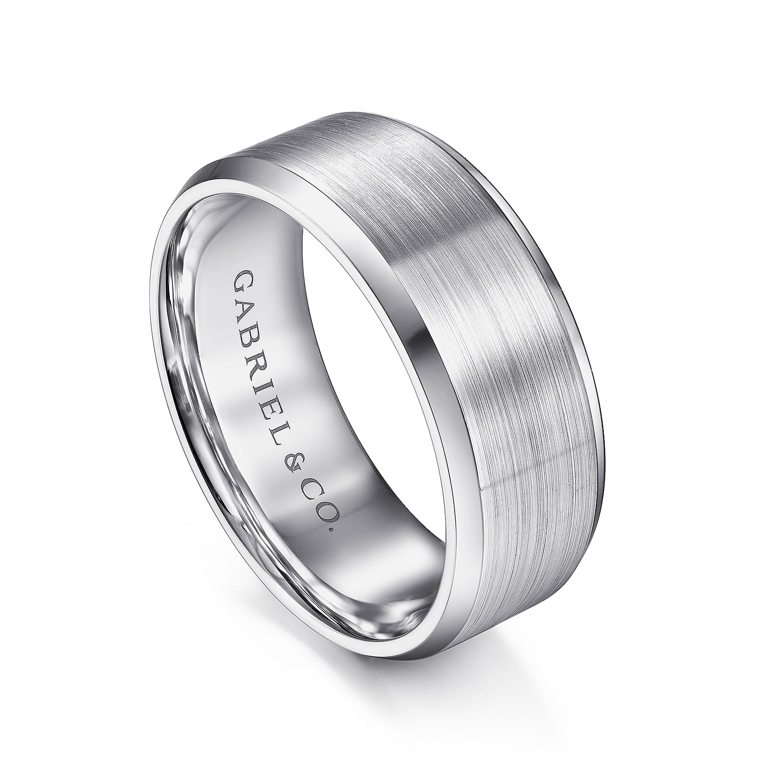 Sebastian - 14K White Gold 8mm - Satin Finish Men's Wedding Band with Beveled Edge