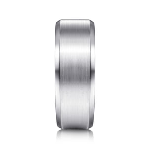 Sebastian - 14K White Gold 8mm - Satin Finish Men's Wedding Band with Beveled Edge