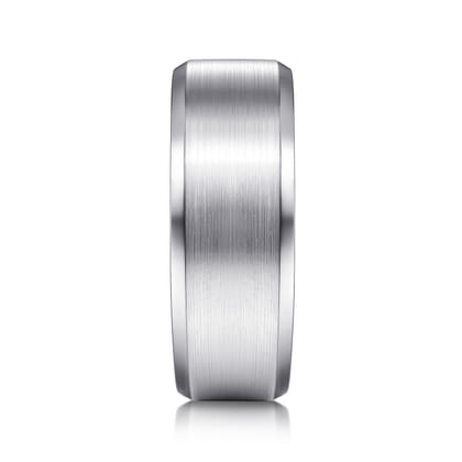Sebastian - 14K White Gold 8mm - Satin Finish Men's Wedding Band with Beveled Edge