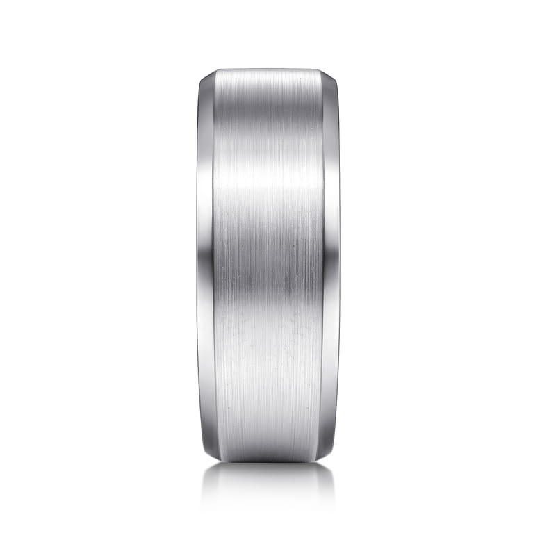 Sebastian - 14K White Gold 8mm - Satin Finish Men's Wedding Band with Beveled Edge - Shot 4