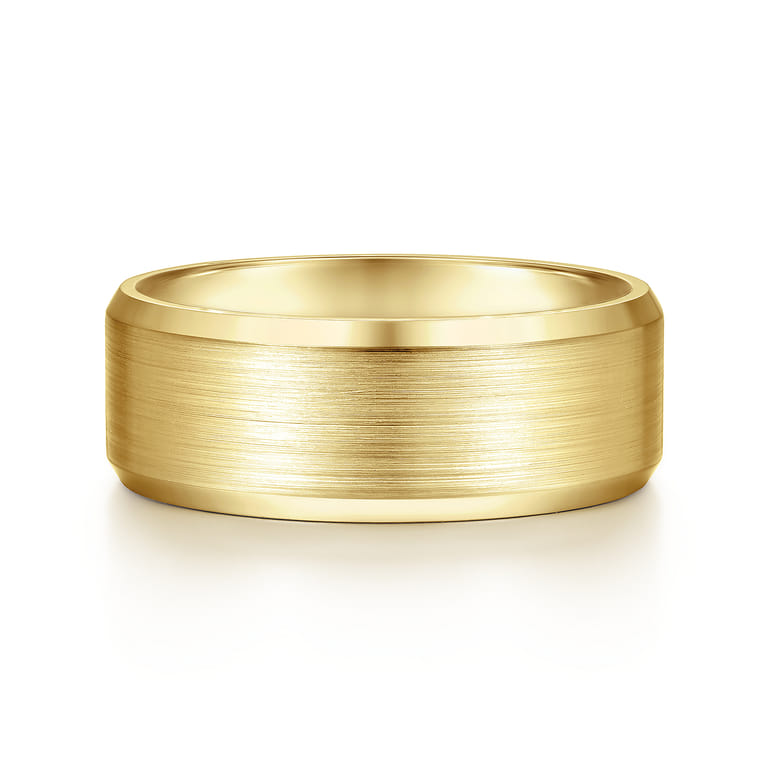 Sebastian - 14K Yellow Gold 8mm - Satin Finish Men's Wedding Band with Beveled Edge - Shot 1